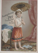 1890's Allen & Ginter Pet Cigarettes Girl With Umbrella 4 by 5 1/2 inches  #*