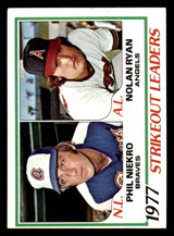 1978 Topps #206 Phil Niekro/Nolan Ryan Strikeout Leaders DP Ex-Mint St ID:314029