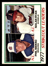 1978 Topps #206 Phil Niekro/Nolan Ryan Strikeout Leaders DP Excellent+ ID:314030