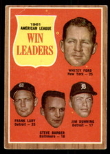 1962 Topps #57 Ford/Lary/Barber/Bunning A.L. Win Leaders Very Good ID: 350989 1962 Topps #57 Ford/Lary/Barber/Bunning A.L. Win Leaders Very Good ID: 350989