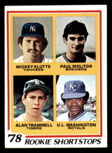 1978 Topps #707 Mickey Klutts/Paul Molitor/Alan Trammell/U.L. Washington Rookie Shortstops Ex-Mint RC Rookie ID: 358952 1978 Topps #707 Mickey Klutts/Paul Molitor/Alan Trammell/U.L. Washington Rookie Shortstops Ex-Mint RC Rookie ID: 358952