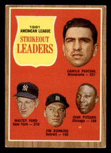 1962 Topps #59 Pascual/Ford/Bunning/Juan Pizarro A.L. Strikeout Leaders Excellent+  ID: 370585