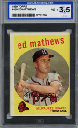 1959 Topps #450 Eddie Mathews ISA 3.5 VG+ 