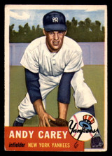 1953 Topps #188 Andy Carey Writing on Card RC Rookie Yankees  ID:382565