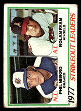 1978 Topps #206 Phil Niekro/Nolan Ryan Strikeout Leaders DP Poor 