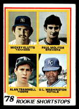 1978 Topps #707 Mickey Klutts/Paul Molitor/Alan Trammell/U.L. Washington Rookie Shortstops Excellent RC Rookie  ID: 405911