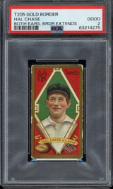 T205 Gold Border Hal Chase PSA 2 Good Yankees Both ears Border Extends