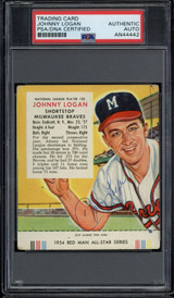 Johnny Logan 1954 Red Man #20 Signed Auto PSA/DNA Slabbed Braves