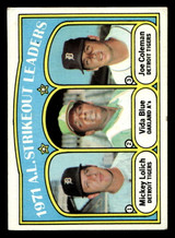1972 Topps #96 Mickey Lolich/Vida Blue/Joe Coleman AL Strikeout Leaders Excellent+ 1972 Topps #96 Mickey Lolich/Vida Blue/Joe Coleman AL Strikeout Leaders Excellent+