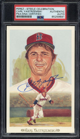 Carl Yastrzemski Yaz Perez-Steele Celebration Signed Auto PSA/DNA Slabbed Red Sox postcard