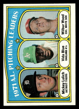 1972 Topps #94 Mickey Lolich/Vida Blue/Wilbur Wood AL Pitching Leaders Near Mint ID: 462074 1972 Topps #94 Mickey Lolich/Vida Blue/Wilbur Wood AL Pitching Leaders Near Mint ID: 462074