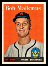 1958 Topps #356 Bobby Malkmus Excellent+ RC Rookie 1958 Topps #356 Bobby Malkmus Excellent+ RC Rookie