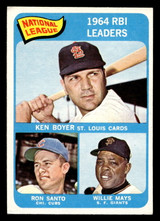 1965 Topps #6 Ken Boyer/Ron Santo/Willie Mays NL R.B.I. Leaders Excellent+ SET BREAK 1965 Topps #6 Ken Boyer/Ron Santo/Willie Mays NL R.B.I. Leaders Excellent+ SET BREAK