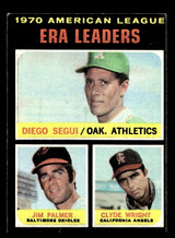 1971 Topps #67 Diego Segui/Jim Palmer/Clyde Wright AL ERA Leaders Very Good 1971 Topps #67 Diego Segui/Jim Palmer/Clyde Wright AL ERA Leaders Very Good