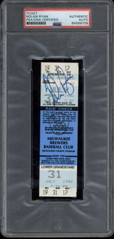 Nolan Ryan 300 Win Full Ticket Signed Auto PSA 7-31-1990 Brewers vs Rangers