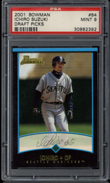 2001 Bowman Draft Picks #84 Ichiro Suzuki Mariners PSA 9 Mint RC ID: 500492 2001 Bowman Draft Picks #84 Ichiro Suzuki Mariners PSA 9 Mint RC ID: 500492