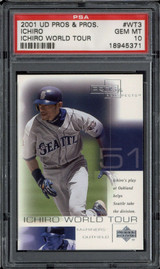 2001 UD Pros & Prospects World Tour WT3 Ichiro Suzuki PSA 10 Gem Mint RC ID: 500502 2001 UD Pros & Prospects World Tour WT3 Ichiro Suzuki PSA 10 Gem Mint RC ID: 500502