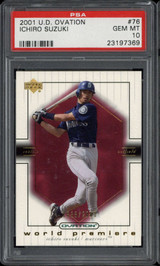 2001 UD Ovation #76 /2000 Ichiro Suzuki Mariners PSA 10 Gem Mint RC ID: 500518 2001 UD Ovation #76 /2000 Ichiro Suzuki Mariners PSA 10 Gem Mint RC ID: 500518