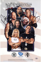 WWE Wrestlemania Poster signed PSA Steve Austin Goldberg Triple H Ric Flair Shawn Michaels Trish Stratus Kevin Nash WWE Wrestlemania Poster signed PSA Steve Austin Goldberg Triple H Ric Flair Shawn Michaels Trish Stratus Kevin Nash