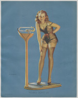 1940's Elvgren Mutoscope Pinup Girl on Weight Scale Measures about 9 1/2 x 7 1/2 inches #*sku36965 1940's Elvgren Mutoscope Pinup Girl on Weight Scale Measures about 9 1/2 x 7 1/2 inches #*sku36965
