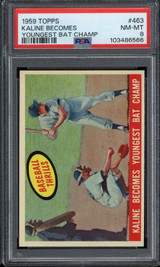 1959 Topps #463 Al Kaline Becomes Youngest Batting Champ Tigers PSA 8 NM-Mint Baseball Thrills 1959 Topps #463 Al Kaline Becomes Youngest Batting Champ Tigers PSA 8 NM-Mint Baseball Thrills