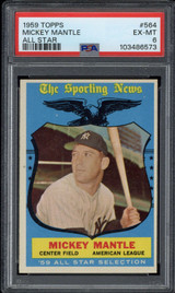 1959 Topps #564 Mickey Mantle Yankees PSA 6 EX-Mint All-Star 1959 Topps #564 Mickey Mantle Yankees PSA 6 EX-Mint All-Star