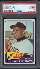 1965 Topps #250 Willie Mays Giants PSA 6 EX-Mint 1965 Topps #250 Willie Mays Giants PSA 6 EX-Mint