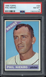 1966 Topps #28 Phil Niekro Braves PSA 8 NM-Mint 1966 Topps #28 Phil Niekro Braves PSA 8 NM-Mint