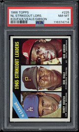 1966 Topps #225 Sandy Koufax Gibson Veale PSA 8 NM-Mint NL Strikeout Leaders 1966 Topps #225 Sandy Koufax Gibson Veale PSA 8 NM-Mint NL Strikeout Leaders