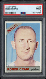 1966 Topps #543 Roger Craig Phillies PSA 9 Mint High Number 1966 Topps #543 Roger Craig Phillies PSA 9 Mint High Number