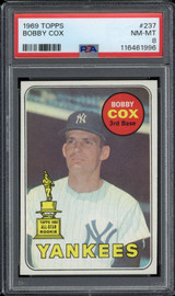 1969 Topps #237 Bobby Cox Yankees PSA 8 NM-Mint Rookie RC 1969 Topps #237 Bobby Cox Yankees PSA 8 NM-Mint Rookie RC