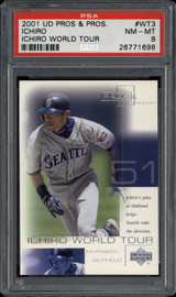 2001 UD Pros Prospects WT3 Ichiro Mariners PSA 8 NM-MINT RC World Tour ID: 517724