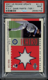 2001 UD Rookie Update #J-I2 Ichiro Mariners PSA 9 MINT RC 68/100 Game Pants Teir 1 GU