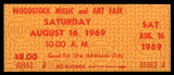 Woodstock Music and Art Fair Saturday UNUSED Ticket 8-16-1969 Gold Authentic *62