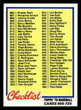 1978 Topps #652 Checklist 606-726 Near Mint+  ID: 521626