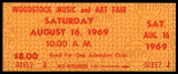 Woodstock Music and Art Fair Saturday UNUSED Ticket 8-16-1969 Gold Authentic 857