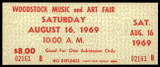 Woodstock Music Art Fair Saturday UNUSED Ticket 8-16-1969 Green Authentic 2161