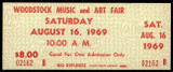 Woodstock Music Art Fair Saturday UNUSED Ticket 8-16-1969 Green Authentic 2162