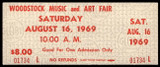 Woodstock Music Art Fair Saturday UNUSED Ticket 8-16-1969 Beige Authentic 1734