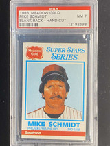 1986 Meadow Gold Mike Schmidt Phillies PSA 7 Near Mint Blank Back Hand Cut