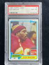 1981 Topps Coca-Cola Coke #1 Coy Bacon Redskins PSA 8 NM-Mint