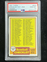 1981 Topps Traded #858 Baseball Checklist 727-858 PSA 10 Gem Mint
