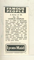 1962 J. Lyons & Co Ltd Ice Cream & Tea Famous People #13/48 Charles Chaplin Ex  #*