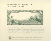 1985 International Coin Club El Paso, Texas Bureau Of Engraving & Printing 1902 $50 National Currency  #*