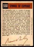 1959 Topps #550 Roy Campanella Symbol of Courage Very Good  ID: 221891