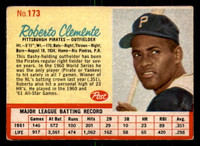 1962 Post Cereal #173 Roberto Clemente VAR Very Good Red Lines  ID: 280782