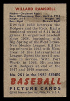 1951 Bowman #251 Willard Ramsdell Excellent+ RC Rookie  ID: 298346
