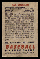 1951 Bowman #136 Ray Coleman Excellent  ID: 298244
