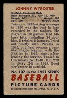 1951 Bowman #107 Johnny Wyrostek Excellent 