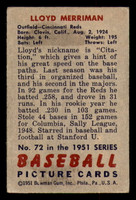 1951 Bowman #72 Lloyd Merriman Very Good  ID: 298189
